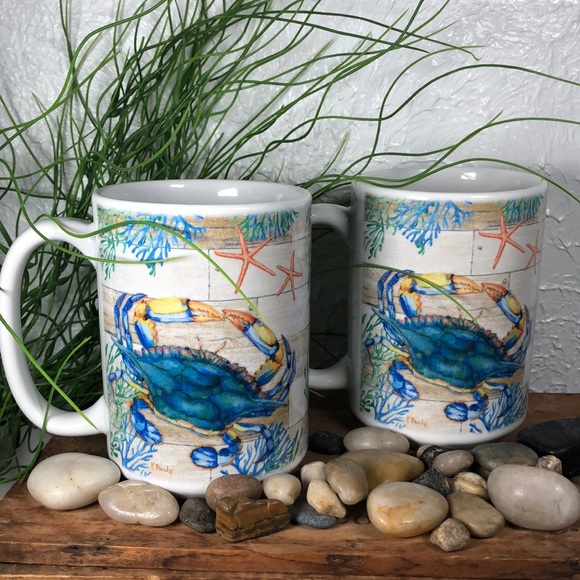 Orca Coating Collection Crab Life Coffee Tea Cocoa Mugs 16 oz Set of 2 - Picture 1 of 16
